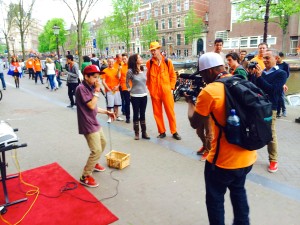Shooting branding videos in Amsterdam, Kingdom of The Netherlands, on King's Day 2014.